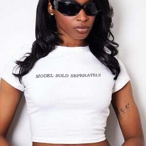 White Fitted Crop T-Shirt with Black Text